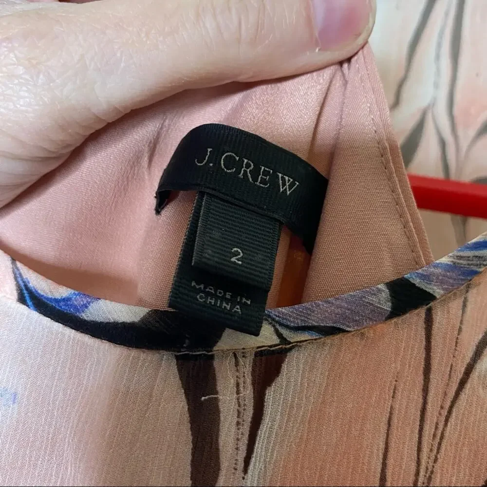 J Crew Silk Chiffon Dress Marble Print Pink Side Zip Pockets A-Line Size 2 - Picture 5 of 6